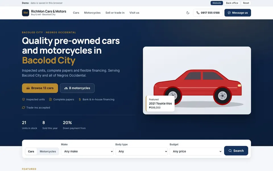 Used Car Dealer Website & Back Office screenshot